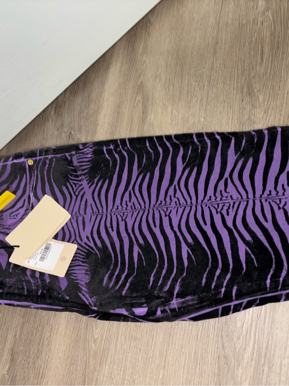 Roberto Cavalli Black and Purple Zebra Print Skinny Jeans